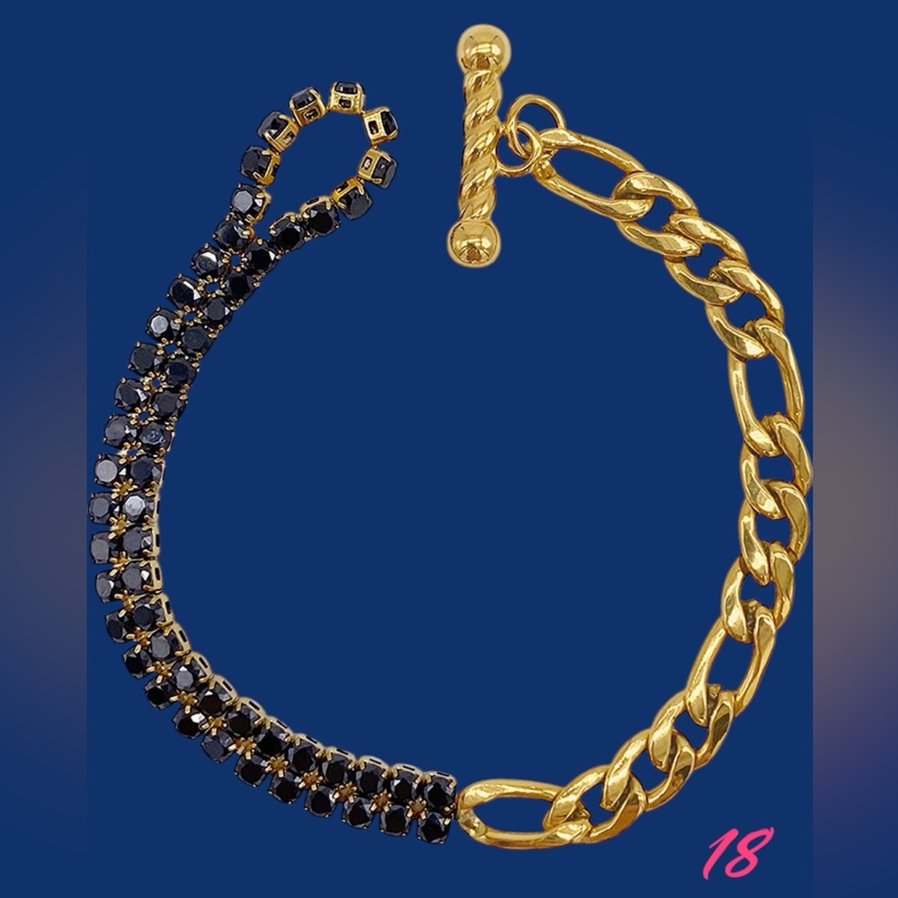 Adornia 14K gold plated stainless 2-tone black rhinestone crystal bracelet $135